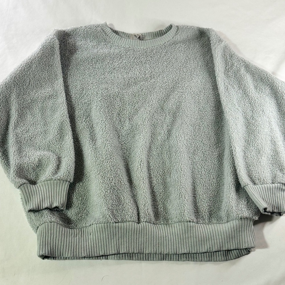 A New Day‎ Sherpa Sweatshirt Womens XXL Sage Green Faux Fur Pullover Crew Neck L